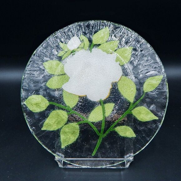 Sydenstricker Yellow Rose Fused Glass Plate 8.5 inches Salad Decorative - Picture 2 of 6
